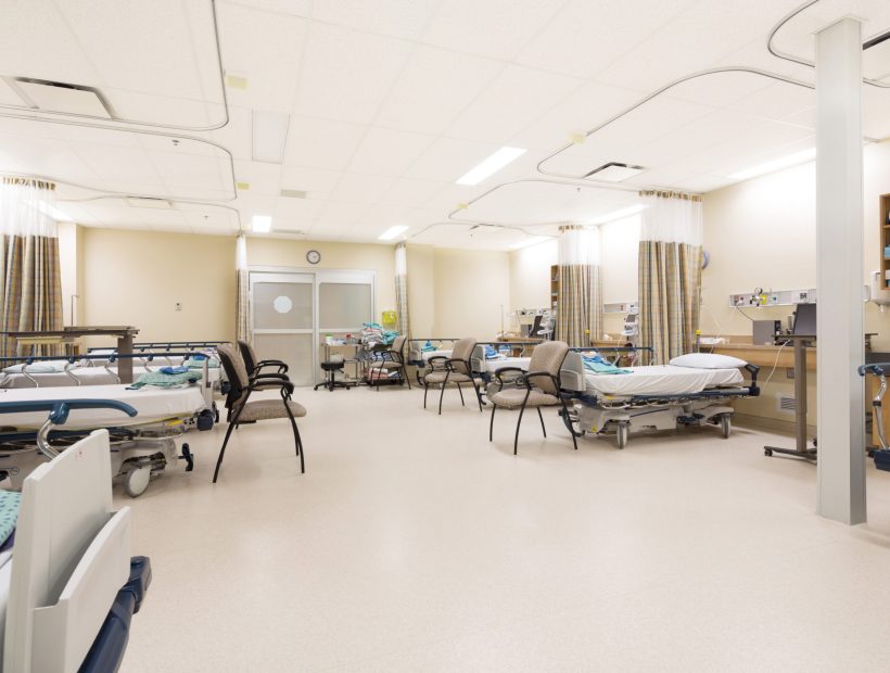 Interior of surgical recovery area in hospital
